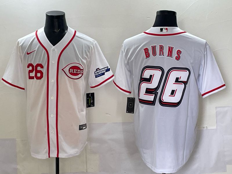 Men 2025 Cincinnati Reds #26 Burns White Nike MLB Jersey style 01